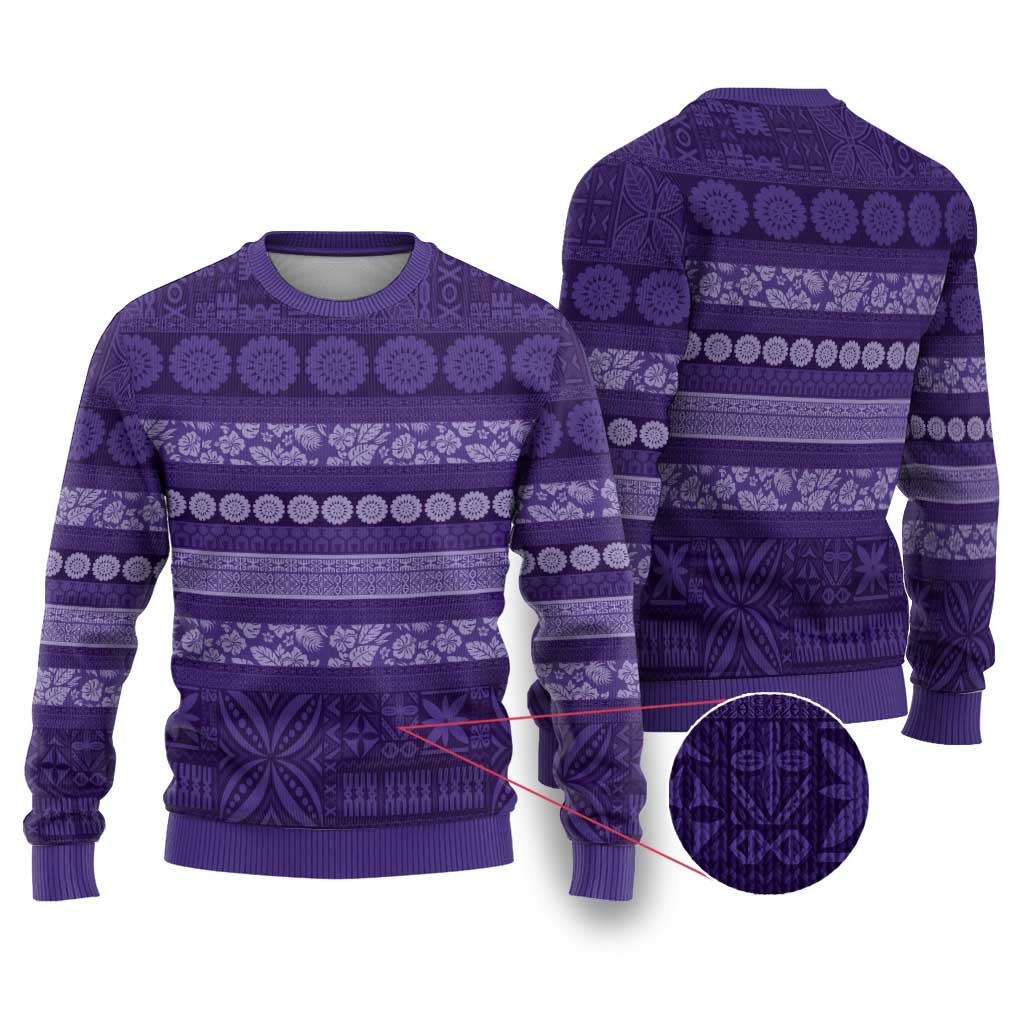 Fiji Marau na Kerisimasi Ugly Christmas Sweater Purple Tapa Masi Inspired Christmas - Polynesian Pride