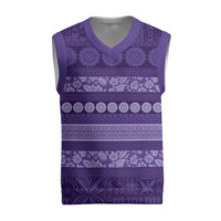 Fiji Marau na Kerisimasi Christmas Knitted V-Neck Vest Purple Tapa Masi Inspired Christmas - Polynesian Pride