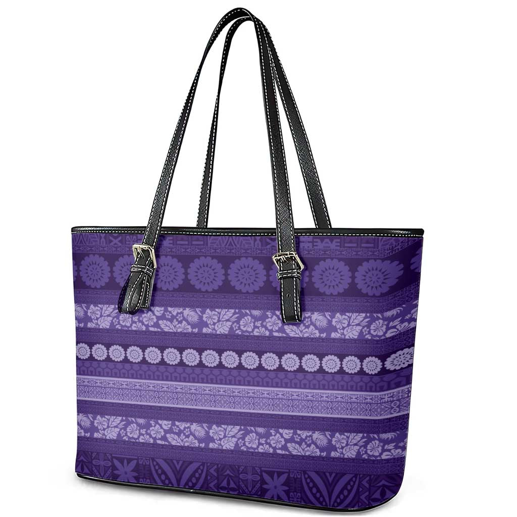 Fiji Marau na Kerisimasi Leather Tote Bag Purple Tapa Masi Inspired Christmas - Polynesian Pride