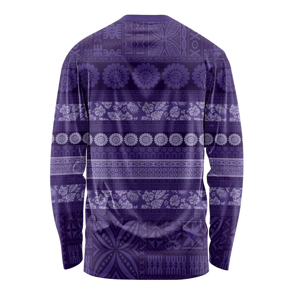 Fiji Marau na Kerisimasi Long Sleeve Shirt Purple Tapa Masi Inspired Christmas - Polynesian Pride