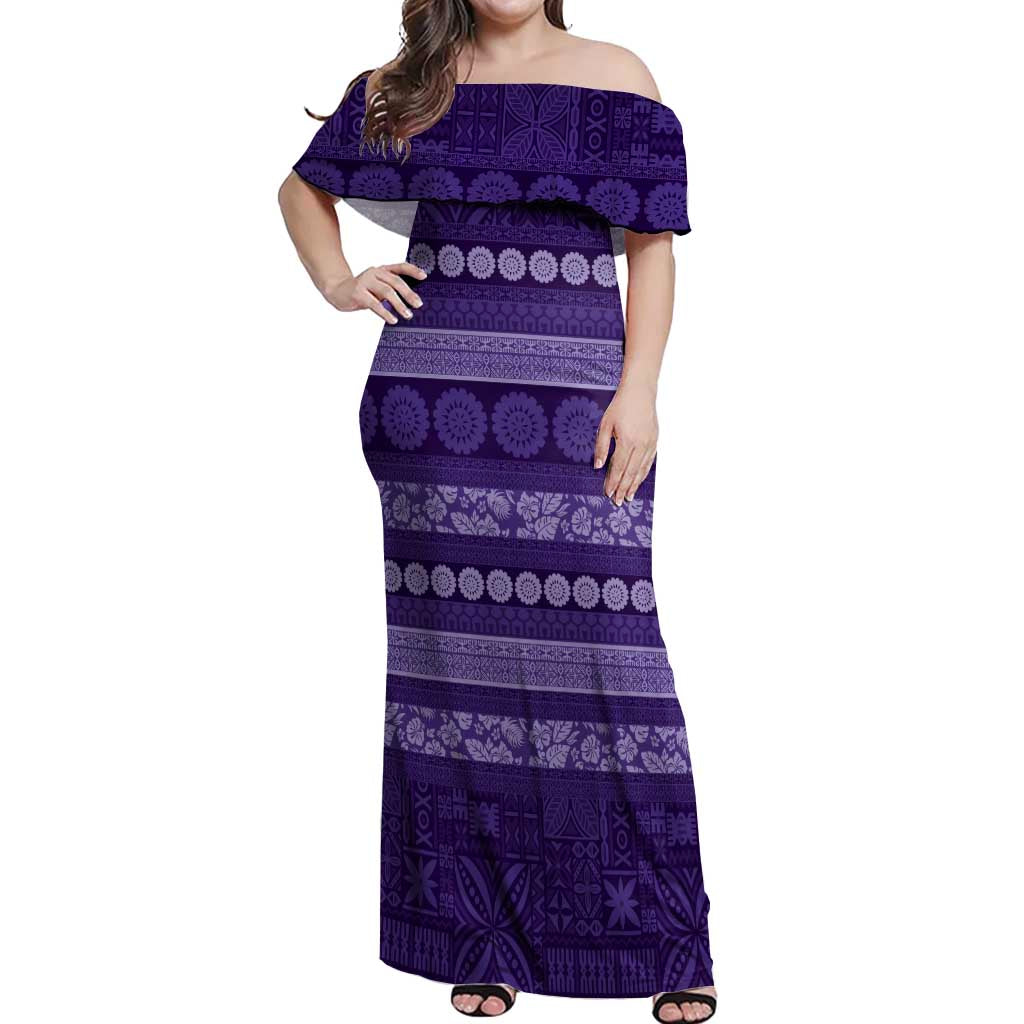 Fiji Marau na Kerisimasi Off Shoulder Maxi Dress Purple Tapa Masi Inspired Christmas - Polynesian Pride