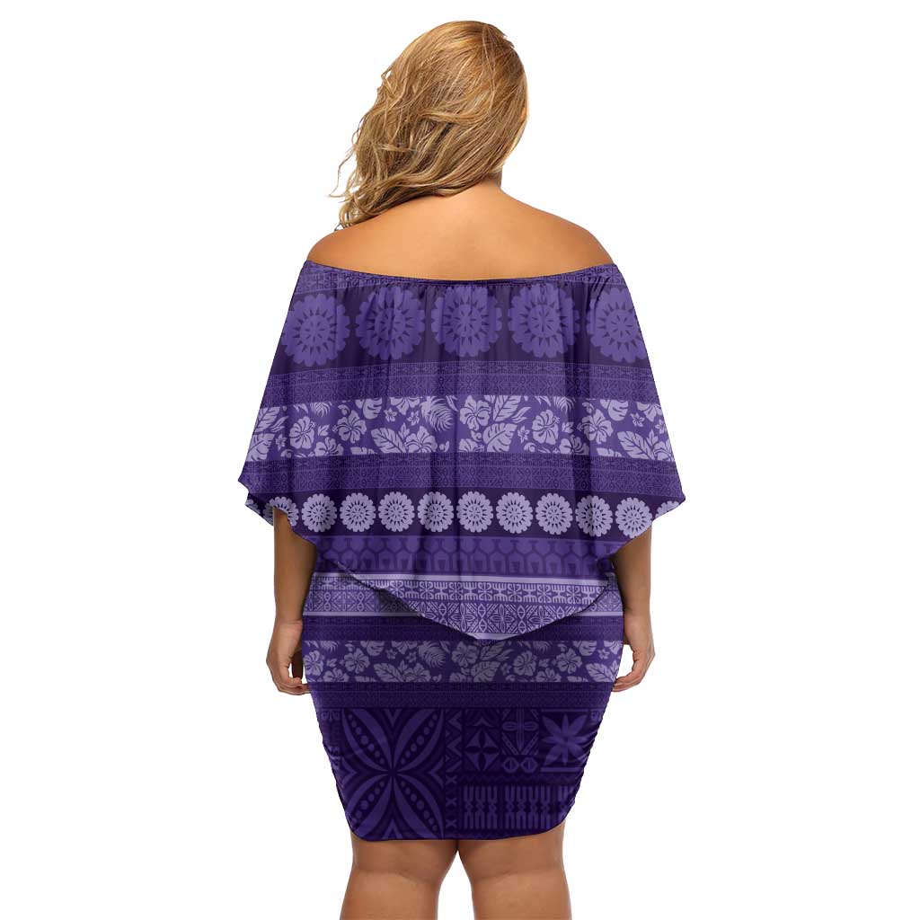 Fiji Marau na Kerisimasi Off Shoulder Short Dress Purple Tapa Masi Inspired Christmas - Polynesian Pride