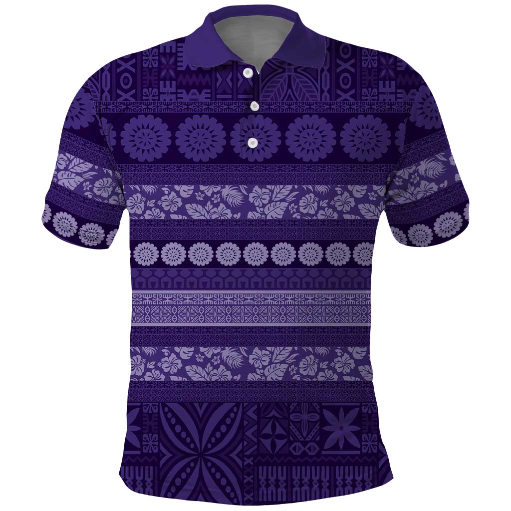 Fiji Marau na Kerisimasi Polo Shirt Purple Tapa Masi Inspired Christmas - Polynesian Pride