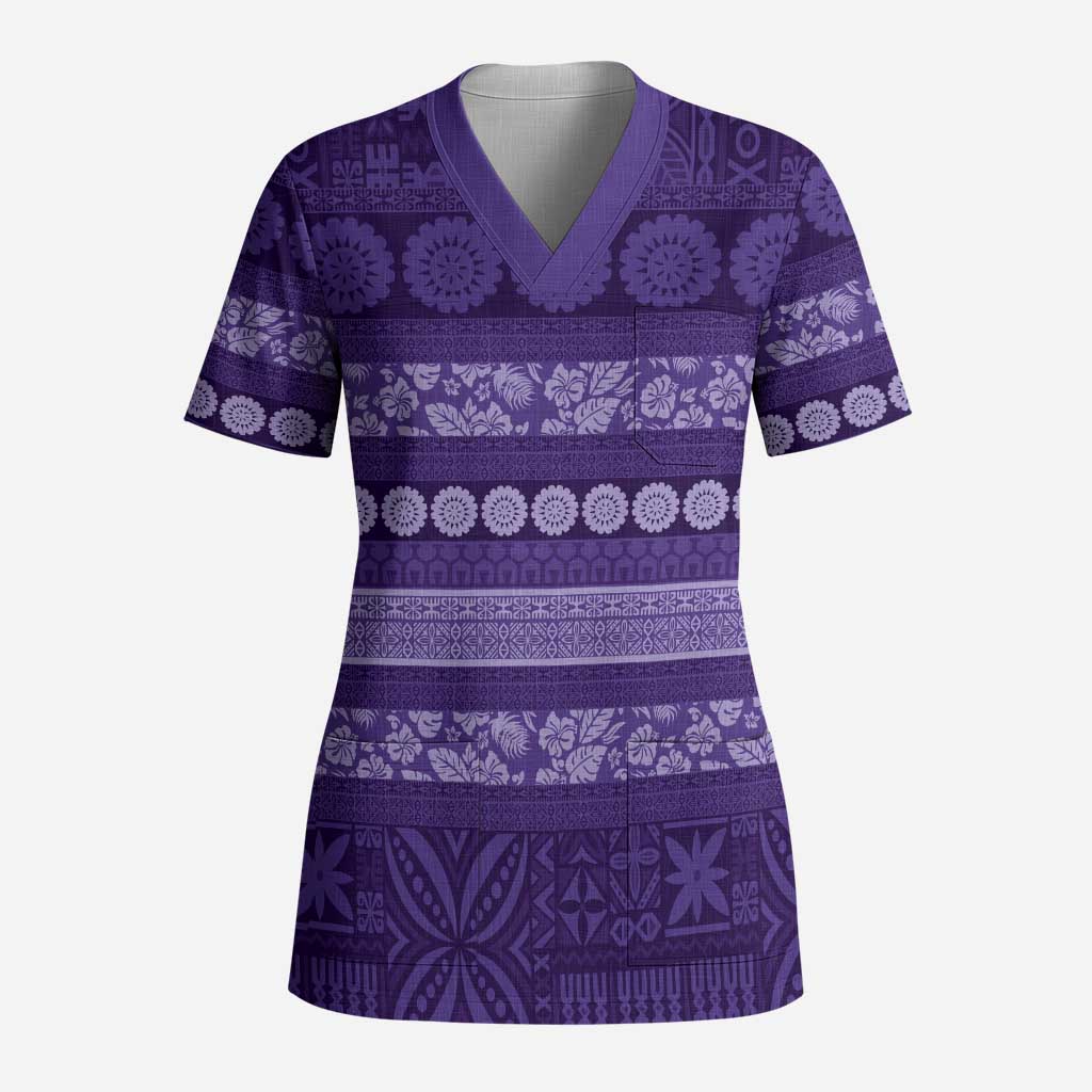 Fiji Marau na Kerisimasi Scrub Top Purple Tapa Masi Inspired Christmas - Polynesian Pride