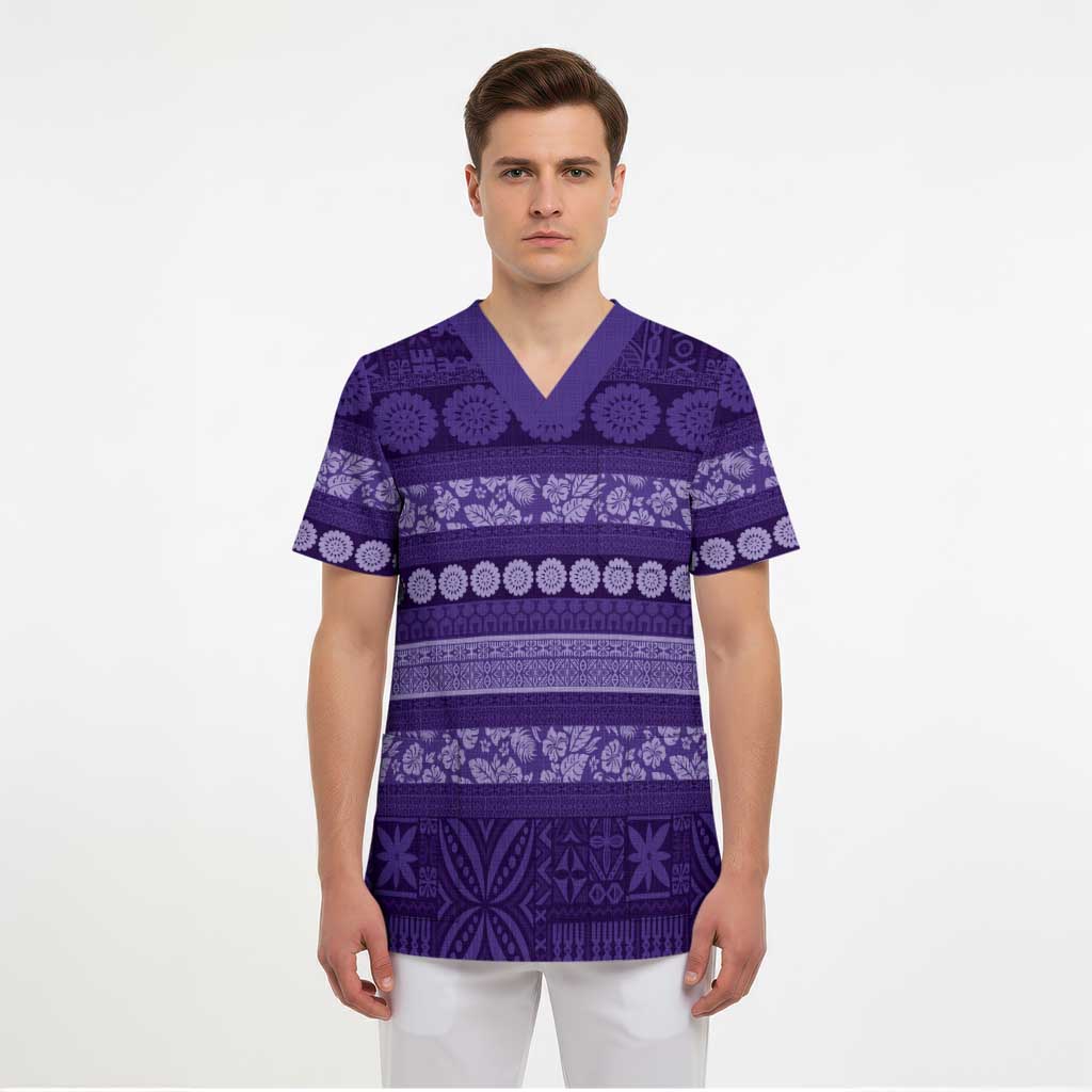 Fiji Marau na Kerisimasi Scrub Top Purple Tapa Masi Inspired Christmas - Polynesian Pride