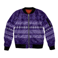 Fiji Marau na Kerisimasi Sleeve Zip Bomber Jacket Purple Tapa Masi Inspired Christmas - Polynesian Pride