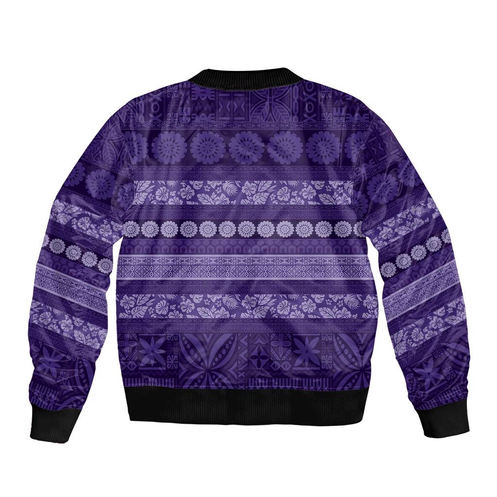 Fiji Marau na Kerisimasi Sleeve Zip Bomber Jacket Purple Tapa Masi Inspired Christmas - Polynesian Pride