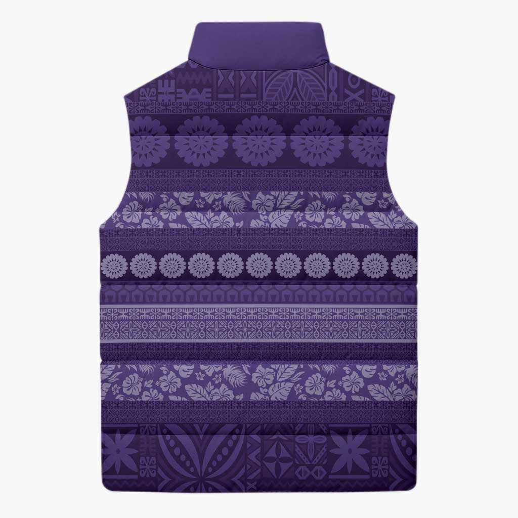 Fiji Marau na Kerisimasi Sleeveless Puffer Jacket Purple Tapa Masi Inspired Christmas - Polynesian Pride