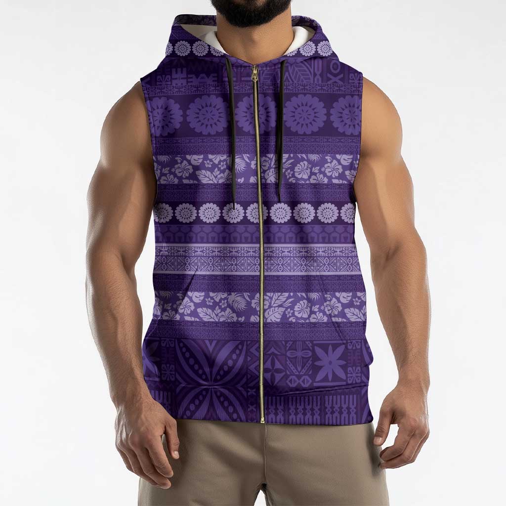 Fiji Marau na Kerisimasi Sleeveless Zip Hoodie Purple Tapa Masi Inspired Christmas - Polynesian Pride