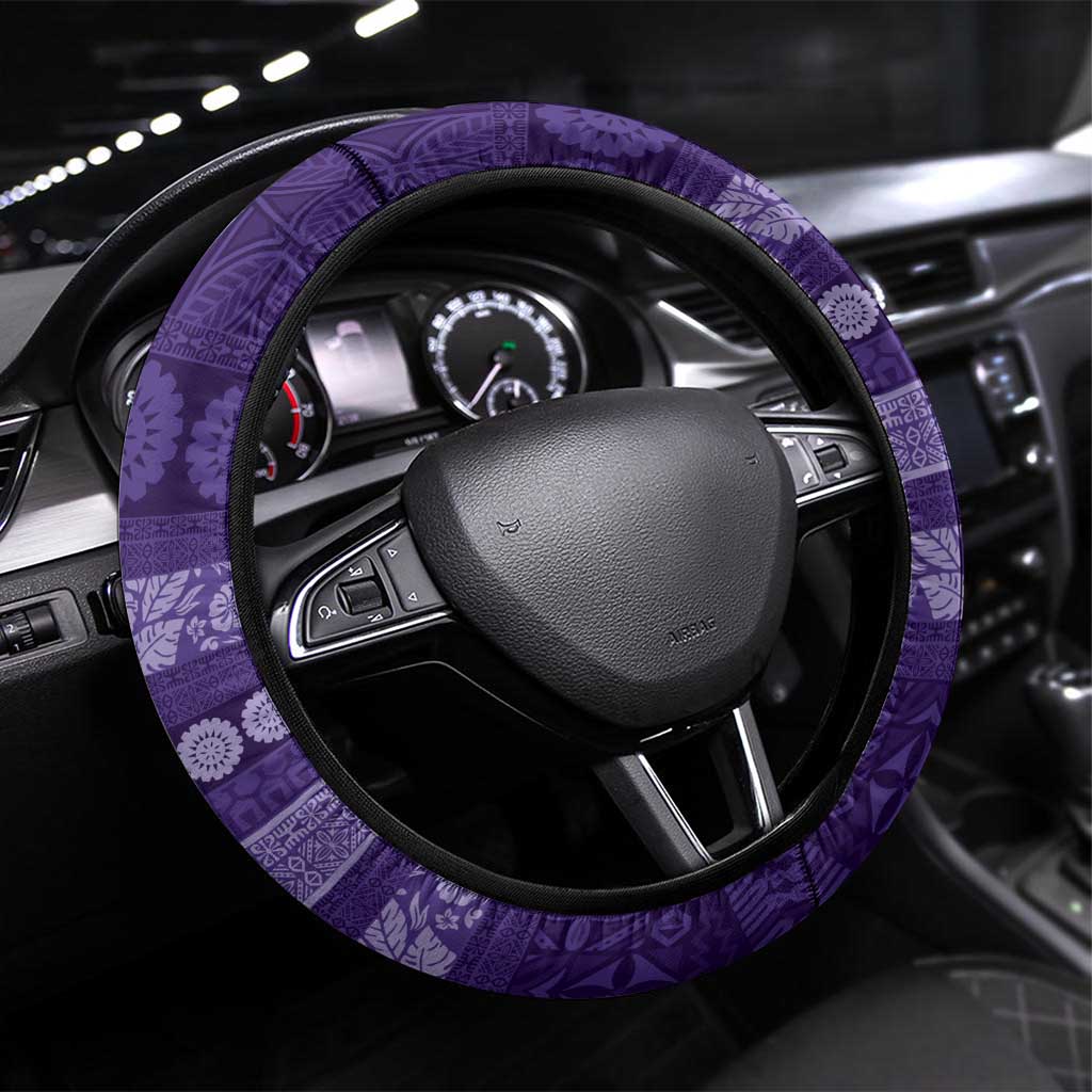 Fiji Marau na Kerisimasi Steering Wheel Cover Purple Tapa Masi Inspired Christmas - Polynesian Pride