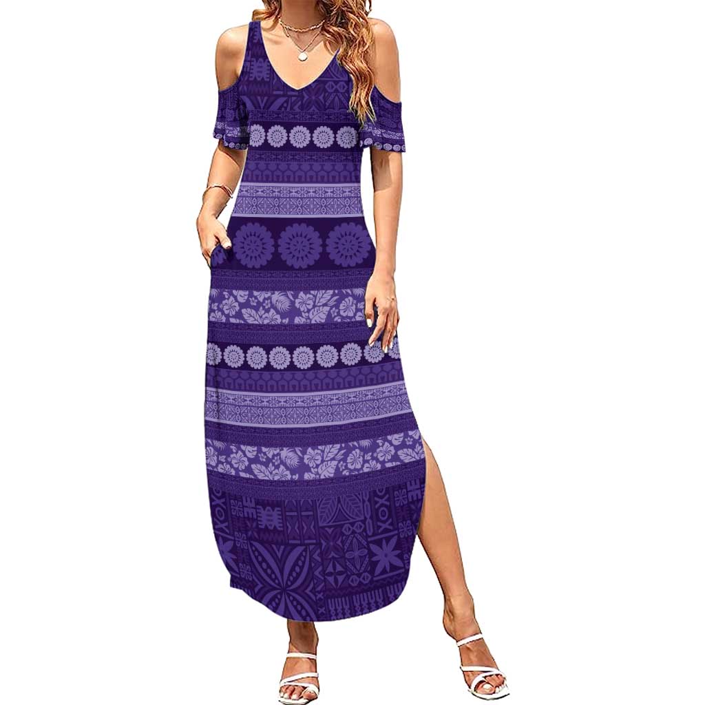 Fiji Marau na Kerisimasi Summer Maxi Dress Purple Tapa Masi Inspired Christmas - Polynesian Pride