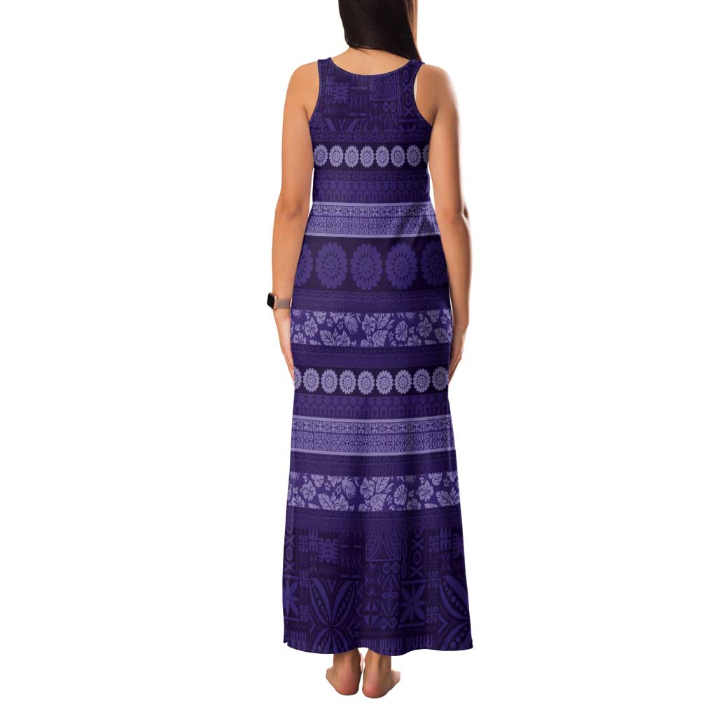 Fiji Marau na Kerisimasi Tank Maxi Dress Purple Tapa Masi Inspired Christmas - Polynesian Pride