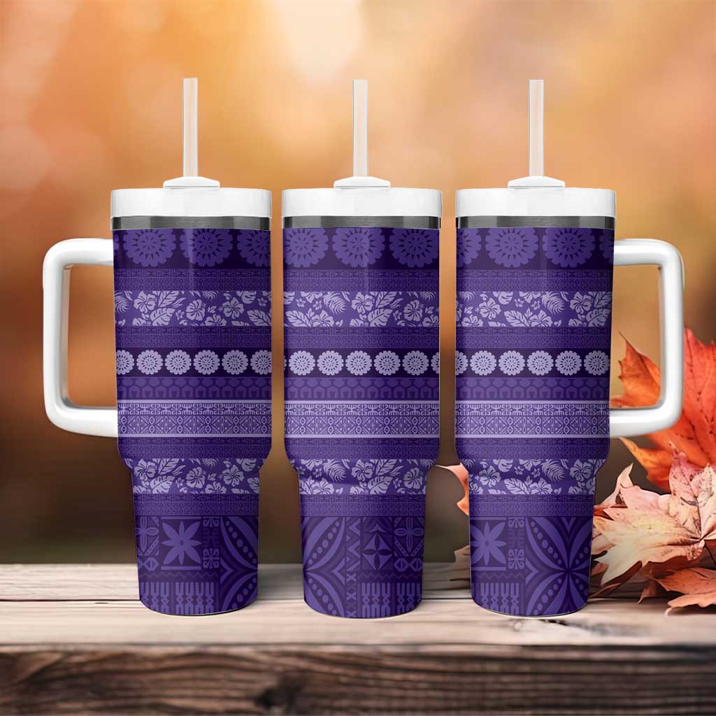 Fiji Marau na Kerisimasi Tumbler With Handle Purple Tapa Masi Inspired Christmas - Polynesian Pride