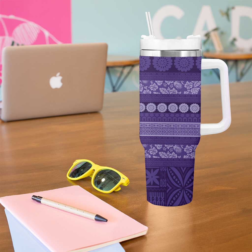 Fiji Marau na Kerisimasi Tumbler With Handle Purple Tapa Masi Inspired Christmas - Polynesian Pride