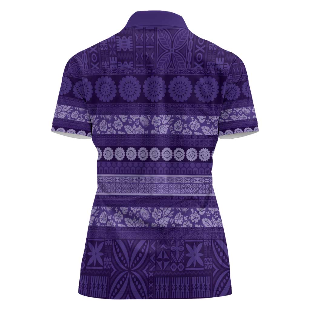 Fiji Marau na Kerisimasi Women Polo Shirt Purple Tapa Masi Inspired Christmas - Polynesian Pride