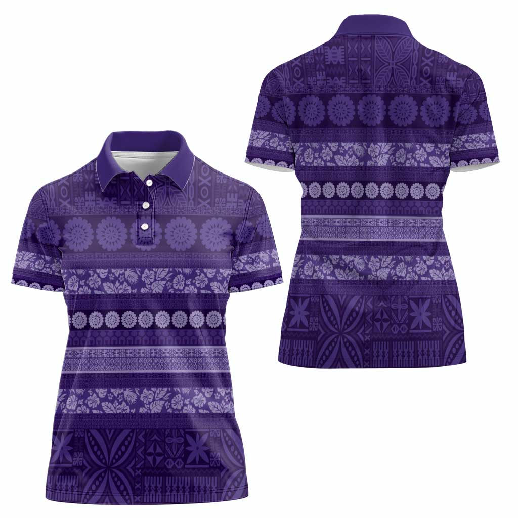 Fiji Marau na Kerisimasi Women Polo Shirt Purple Tapa Masi Inspired Christmas - Polynesian Pride
