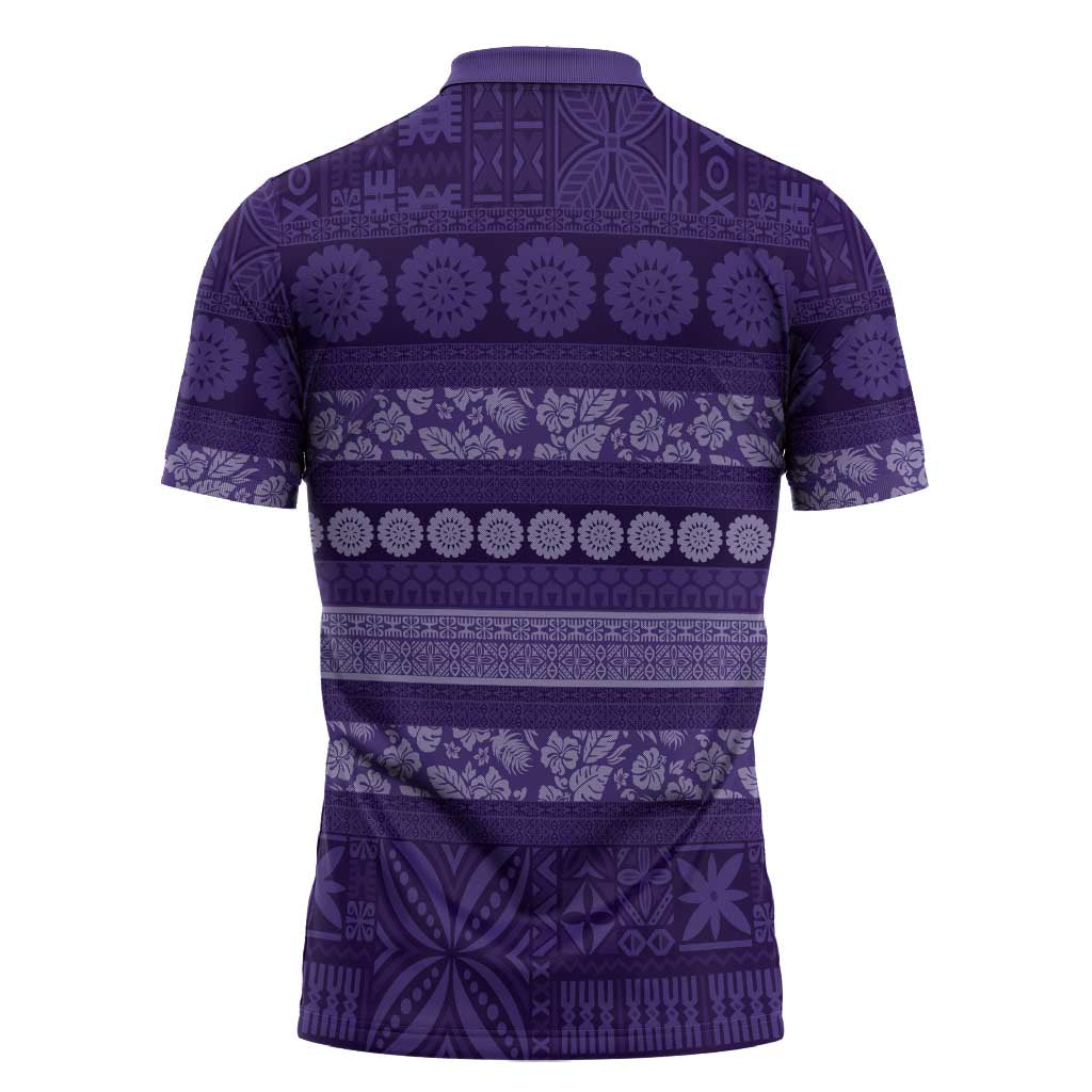 Fiji Marau na Kerisimasi Zipper Polo Shirt Purple Tapa Masi Inspired Christmas - Polynesian Pride