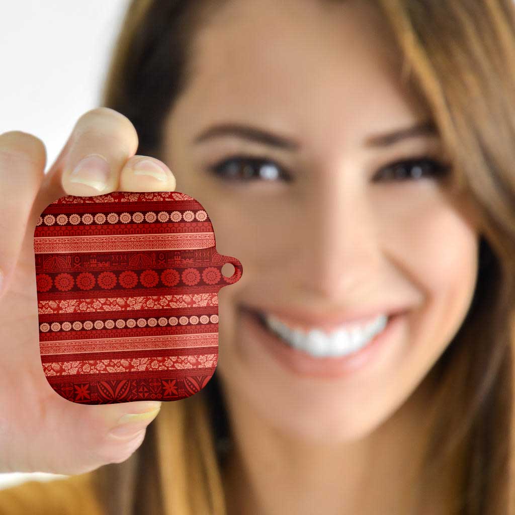 Fiji Marau na Kerisimasi AirPods Case Red Tapa Masi Inspired Christmas - Polynesian Pride