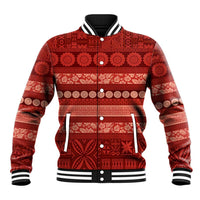 Fiji Marau na Kerisimasi Baseball Jacket Red Tapa Masi Inspired Christmas - Polynesian Pride