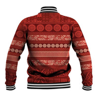 Fiji Marau na Kerisimasi Baseball Jacket Red Tapa Masi Inspired Christmas - Polynesian Pride