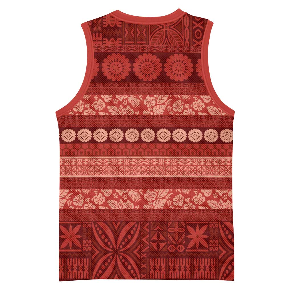 Fiji Marau na Kerisimasi Basketball Jersey Red Tapa Masi Inspired Christmas - Polynesian Pride