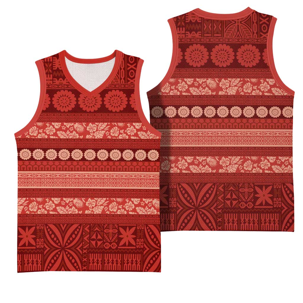 Fiji Marau na Kerisimasi Basketball Jersey Red Tapa Masi Inspired Christmas - Polynesian Pride