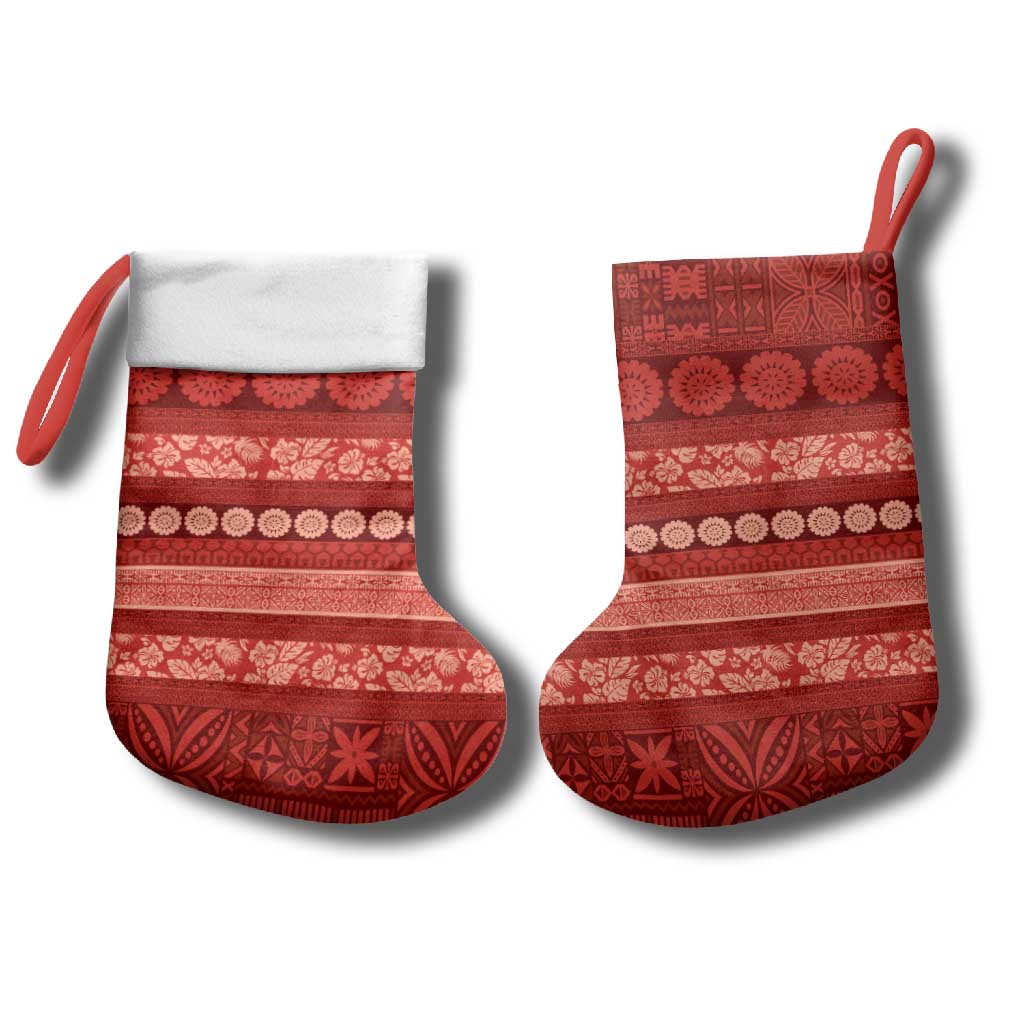 Fiji Marau na Kerisimasi Christmas Stocking Red Tapa Masi Inspired Christmas - Polynesian Pride