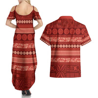 Fiji Marau na Kerisimasi Couples Matching Summer Maxi Dress and Hawaiian Shirt Red Tapa Masi Inspired Christmas - Polynesian Pride