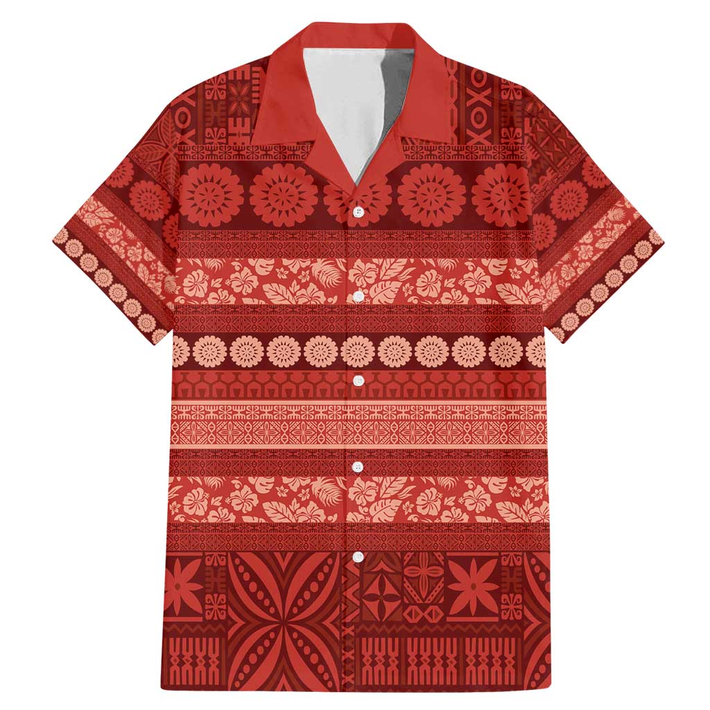 Fiji Marau na Kerisimasi Family Matching Mermaid Dress and Hawaiian Shirt Red Tapa Masi Inspired Christmas - Polynesian Pride