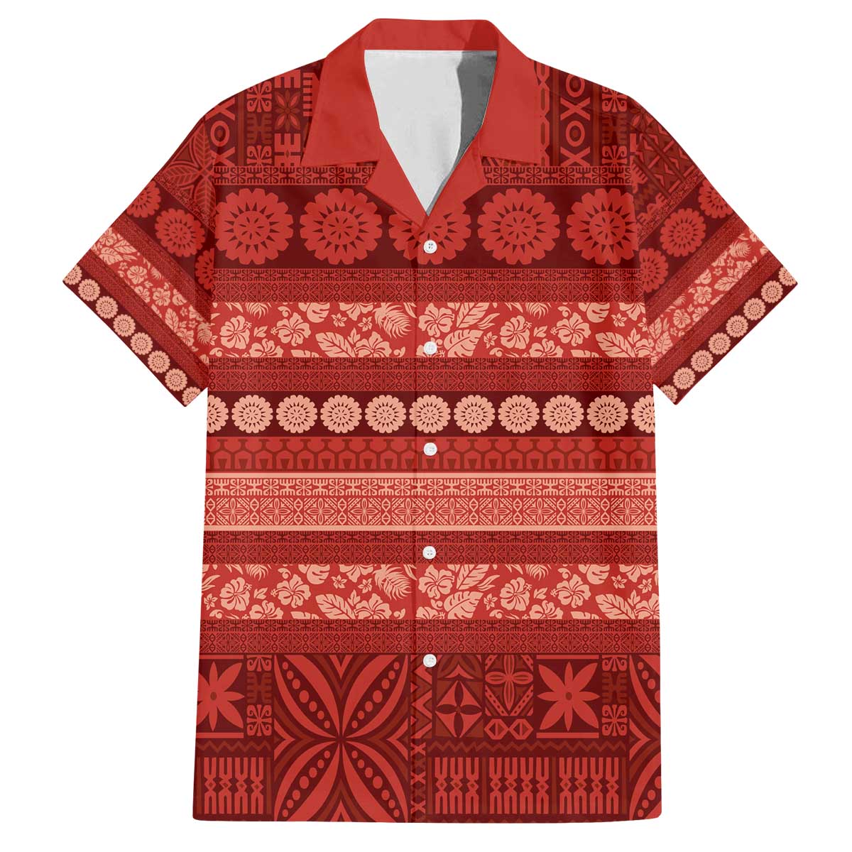 Fiji Marau na Kerisimasi Family Matching Off The Shoulder Long Sleeve Dress and Hawaiian Shirt Red Tapa Masi Inspired Christmas - Polynesian Pride