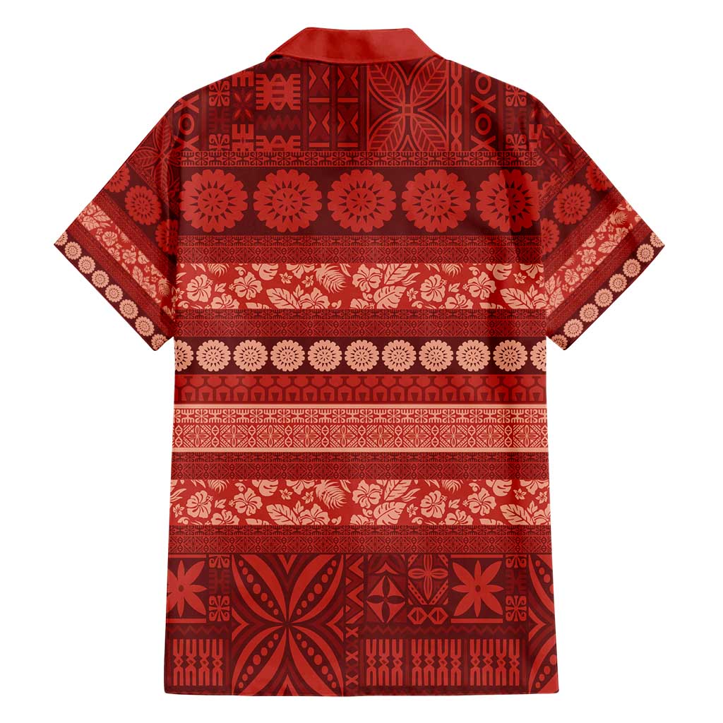 Fiji Marau na Kerisimasi Family Matching Short Sleeve Bodycon Dress and Hawaiian Shirt Red Tapa Masi Inspired Christmas - Polynesian Pride