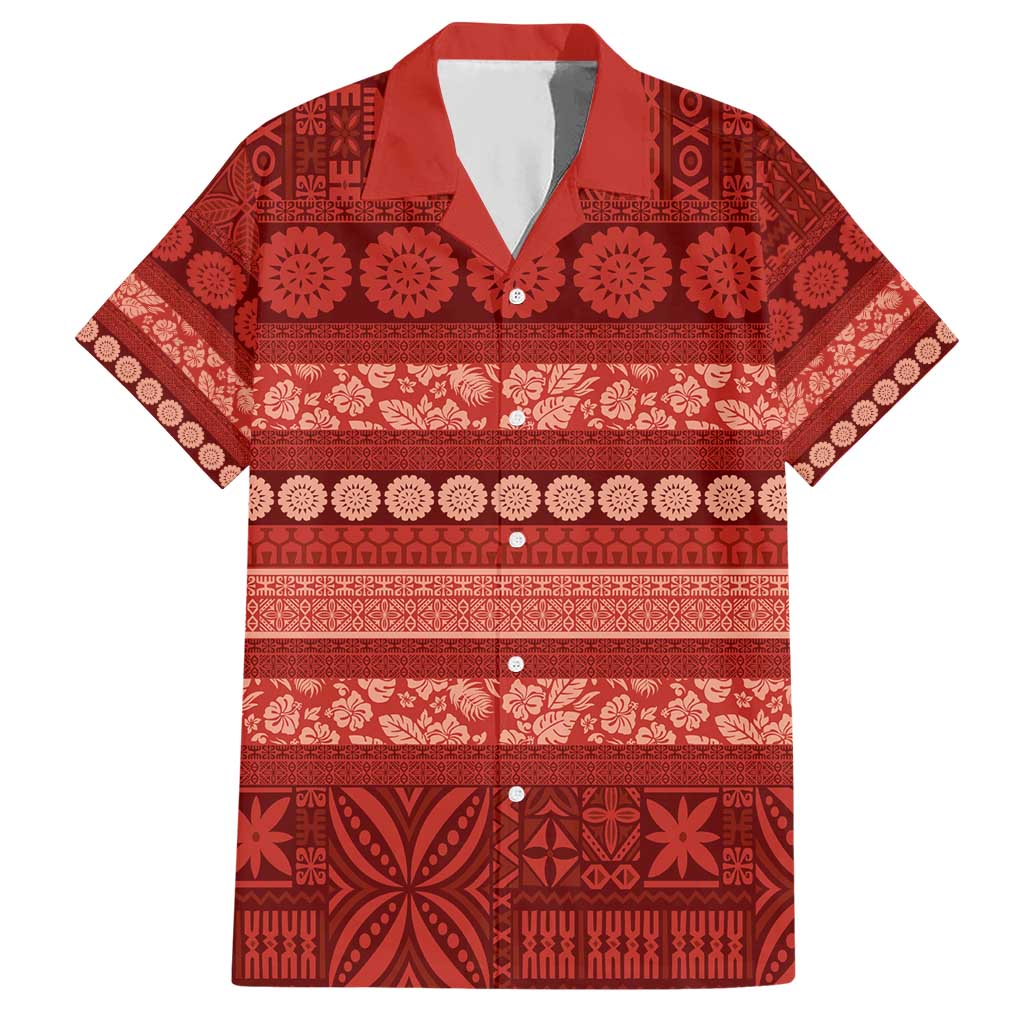 Fiji Marau na Kerisimasi Hawaiian Shirt Red Tapa Masi Inspired Christmas - Polynesian Pride