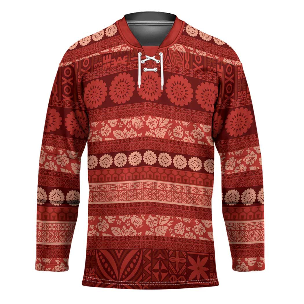 Fiji Marau na Kerisimasi Hockey Jersey Red Tapa Masi Inspired Christmas - Polynesian Pride