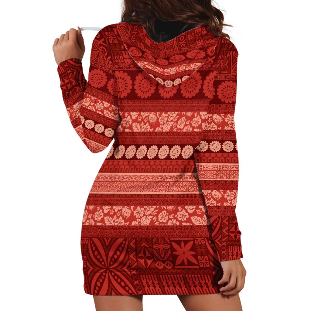 Fiji Marau na Kerisimasi Hoodie Dress Red Tapa Masi Inspired Christmas - Polynesian Pride