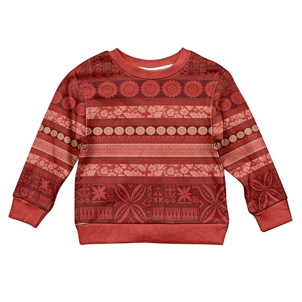 Fiji Marau na Kerisimasi Kid Ugly Christmas Sweater Red Tapa Masi Inspired Christmas - Polynesian Pride