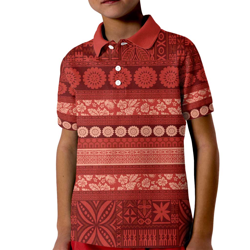 Fiji Marau na Kerisimasi Kid Polo Shirt Red Tapa Masi Inspired Christmas - Polynesian Pride