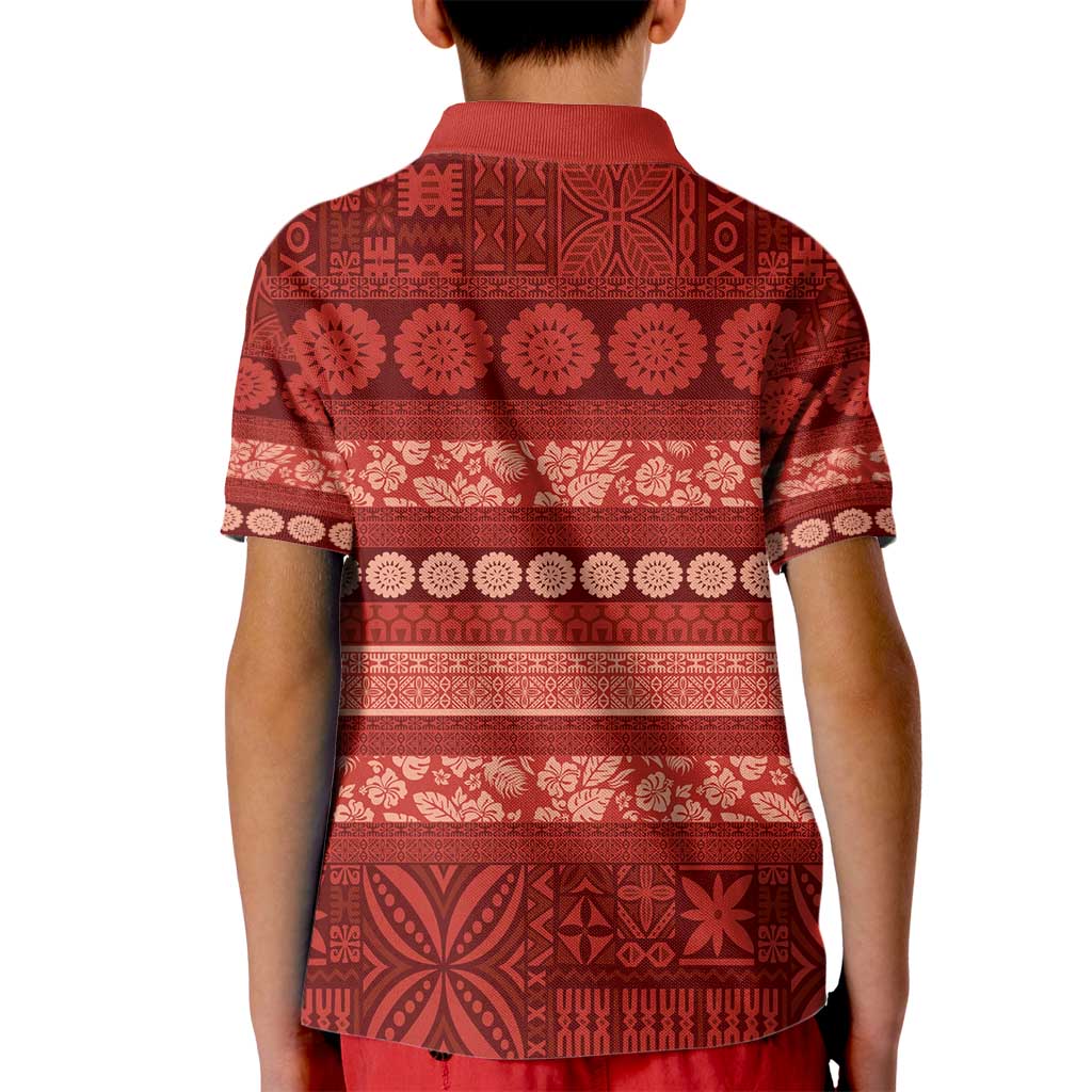 Fiji Marau na Kerisimasi Kid Polo Shirt Red Tapa Masi Inspired Christmas - Polynesian Pride