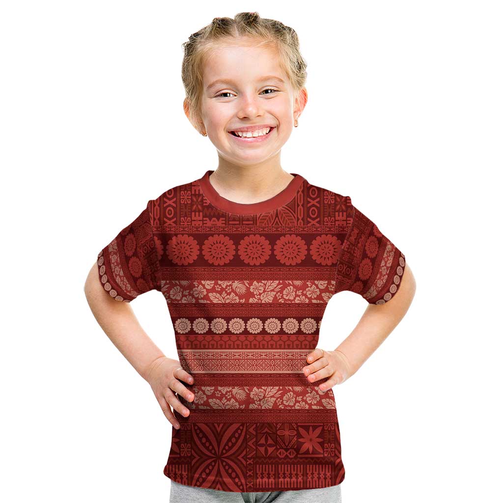 Fiji Marau na Kerisimasi Kid T Shirt Red Tapa Masi Inspired Christmas - Polynesian Pride