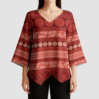 Fiji Marau na Kerisimasi Kimono Sleeve Blouse Red Tapa Masi Inspired Christmas - Polynesian Pride
