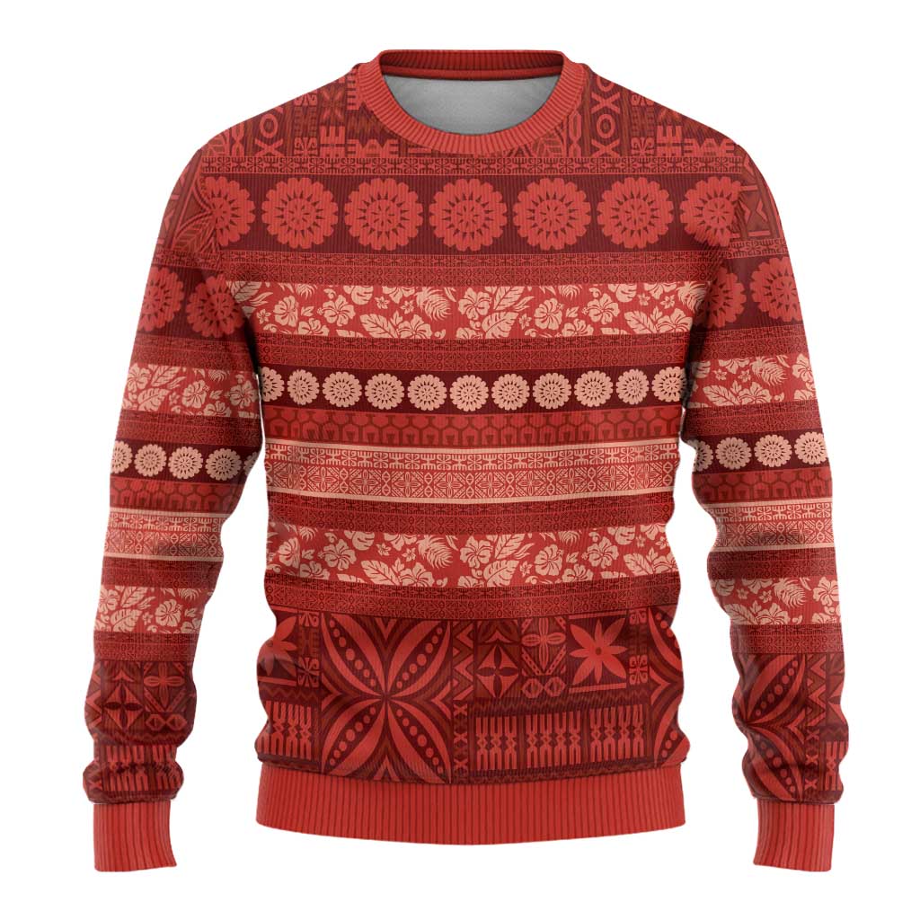 Fiji Marau na Kerisimasi Ugly Christmas Sweater Red Tapa Masi Inspired Christmas - Polynesian Pride