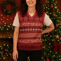 Fiji Marau na Kerisimasi Christmas Knitted V-Neck Vest Red Tapa Masi Inspired Christmas - Polynesian Pride