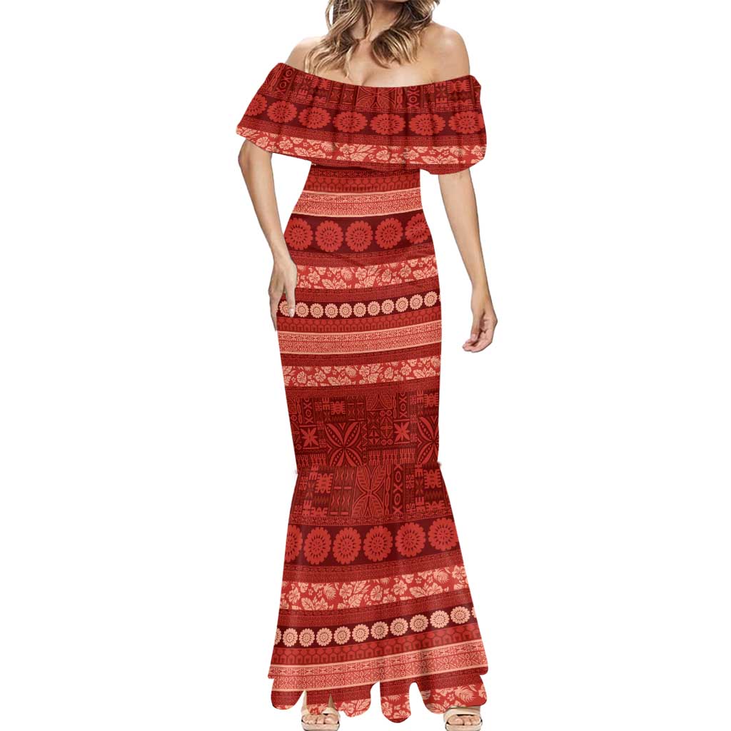 Fiji Marau na Kerisimasi Mermaid Dress Red Tapa Masi Inspired Christmas - Polynesian Pride