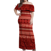 Fiji Marau na Kerisimasi Off Shoulder Maxi Dress Red Tapa Masi Inspired Christmas - Polynesian Pride