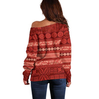 Fiji Marau na Kerisimasi Off Shoulder Sweater Red Tapa Masi Inspired Christmas - Polynesian Pride
