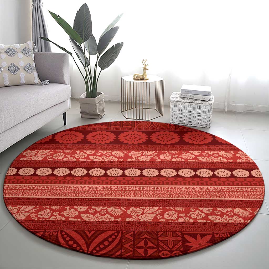 Fiji Marau na Kerisimasi Round Carpet Red Tapa Masi Inspired Christmas - Polynesian Pride