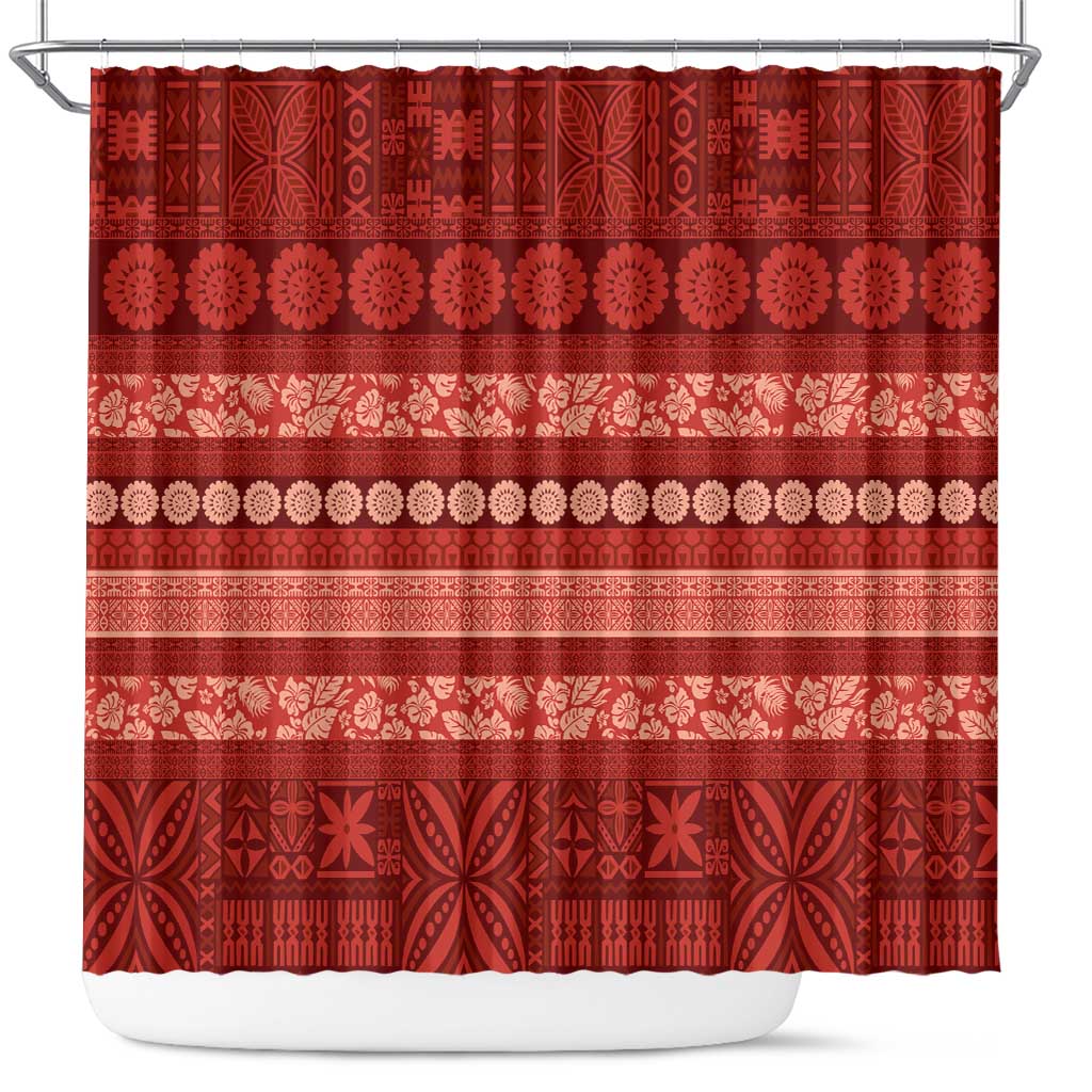 Fiji Marau na Kerisimasi Shower Curtain Red Tapa Masi Inspired Christmas - Polynesian Pride