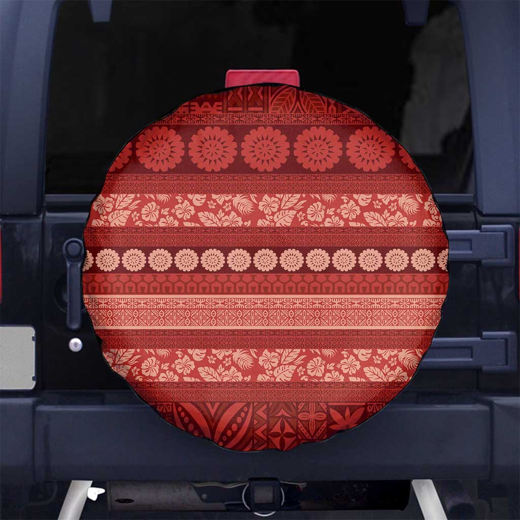 Fiji Marau na Kerisimasi Spare Tire Cover Red Tapa Masi Inspired Christmas LT9 No hole Red - Polynesian Pride