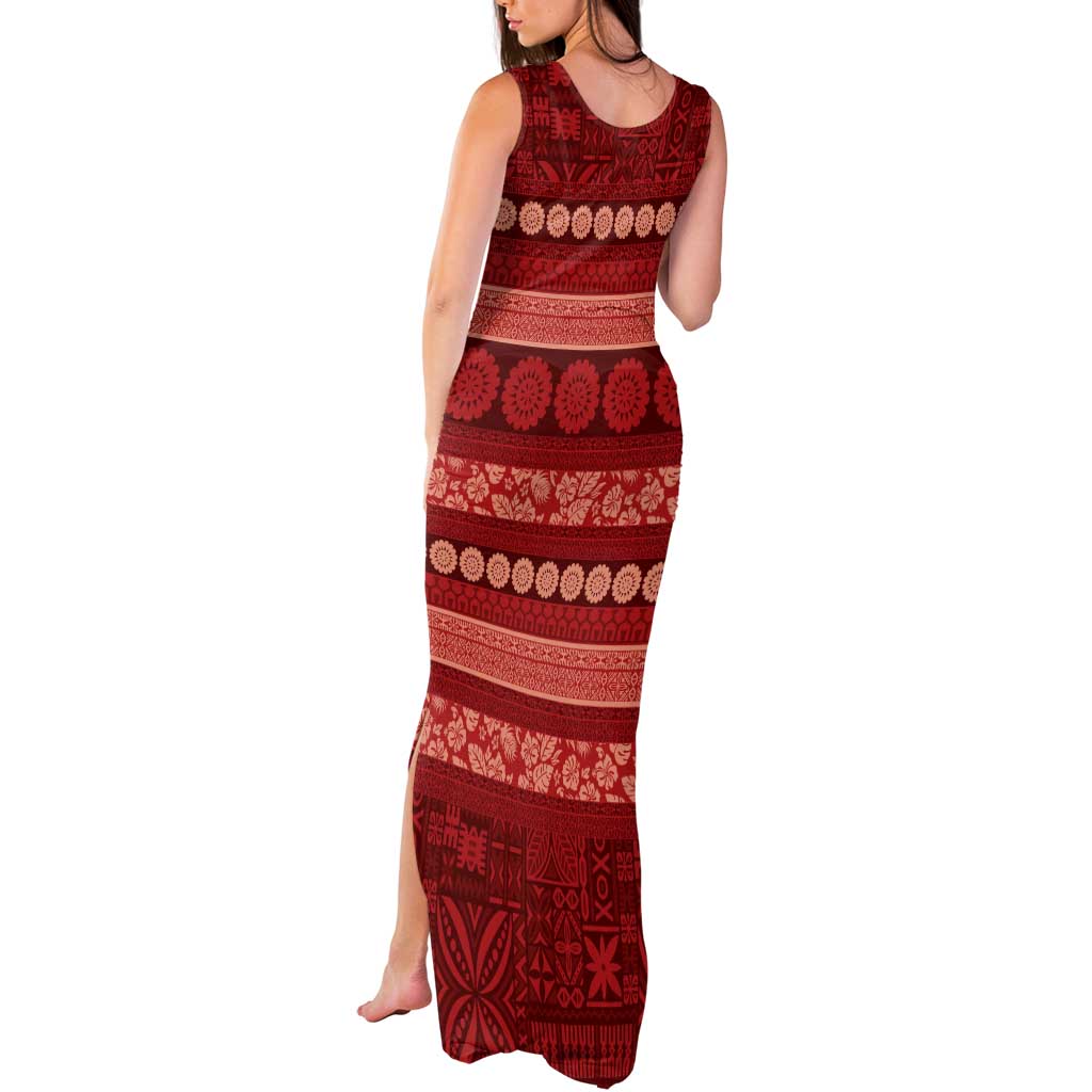 Fiji Marau na Kerisimasi Tank Maxi Dress Red Tapa Masi Inspired Christmas - Polynesian Pride
