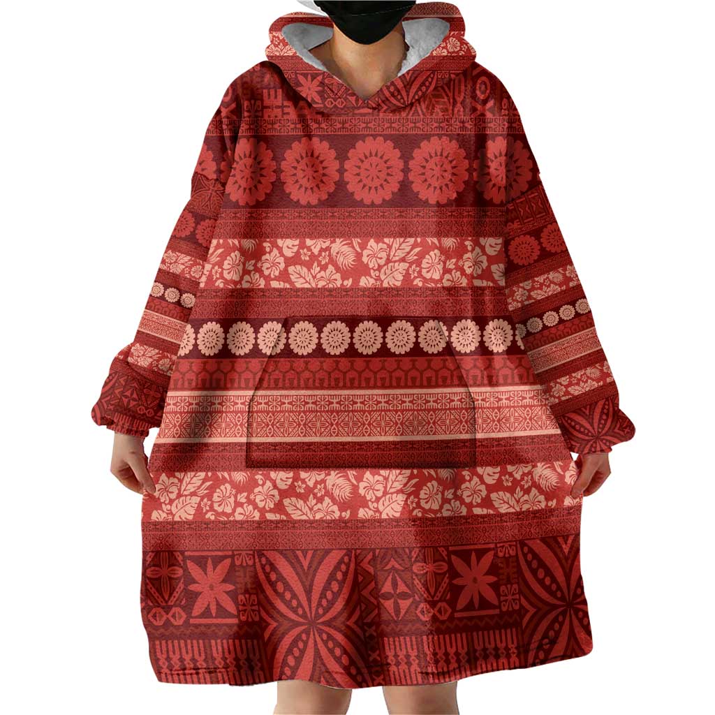 Fiji Marau na Kerisimasi Wearable Blanket Hoodie Red Tapa Masi Inspired Christmas - Polynesian Pride