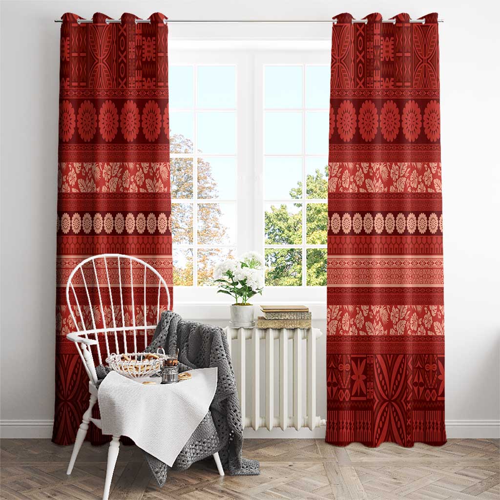 Fiji Marau na Kerisimasi Window Curtain Red Tapa Masi Inspired Christmas - Polynesian Pride